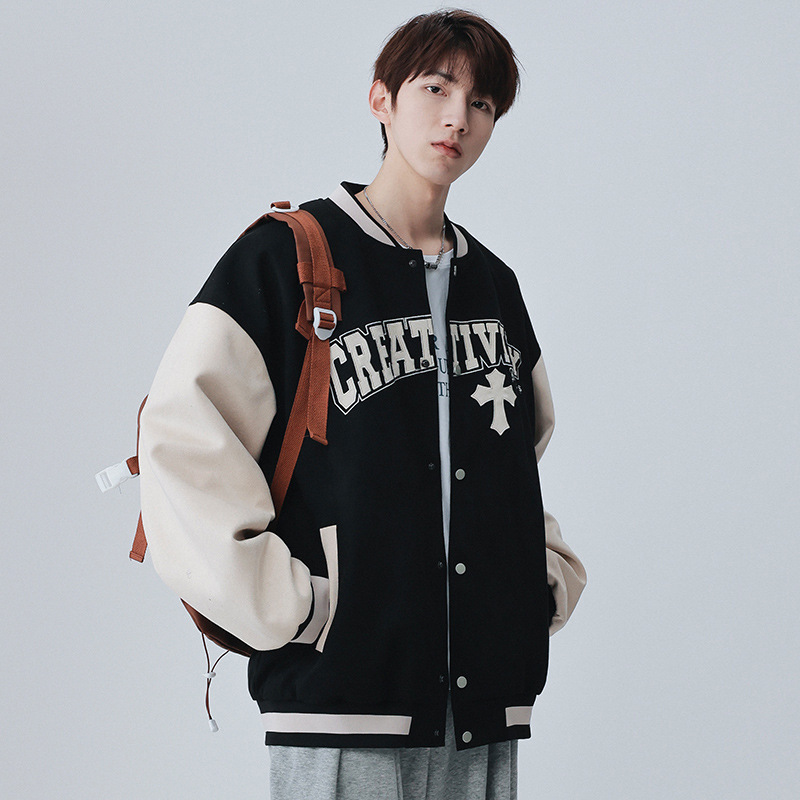 American retro letras bordadas chaqueta de béisbol de pelusa de moda hombre chaqueta de pareja suelta 23002