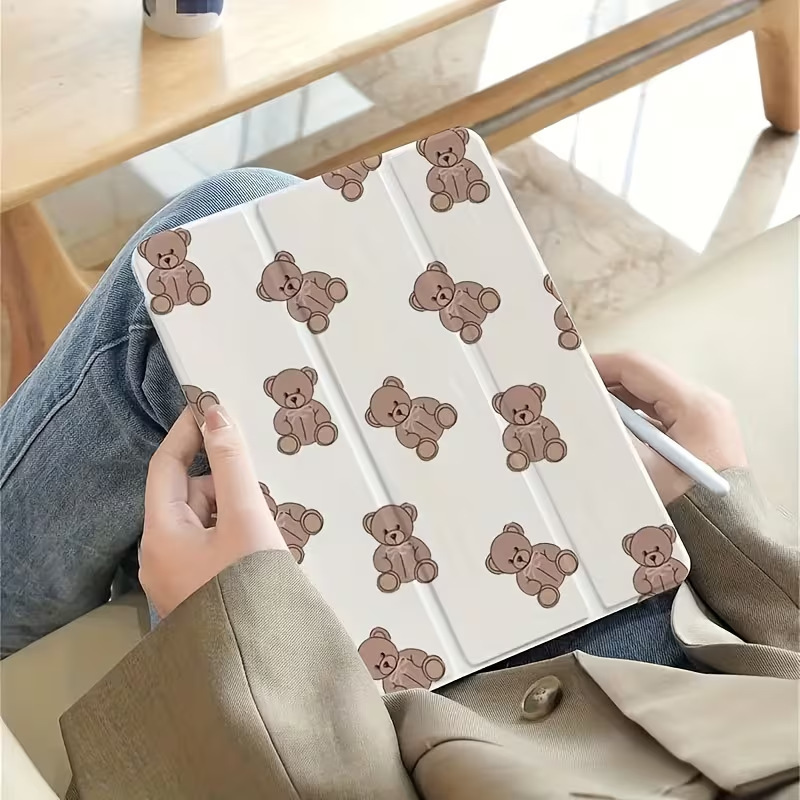 Cute Teddy Bear Protective Case for iPad Air4/Air5Th 70% off with Folding Stand, Pen Slot, and Anti-Drop Features