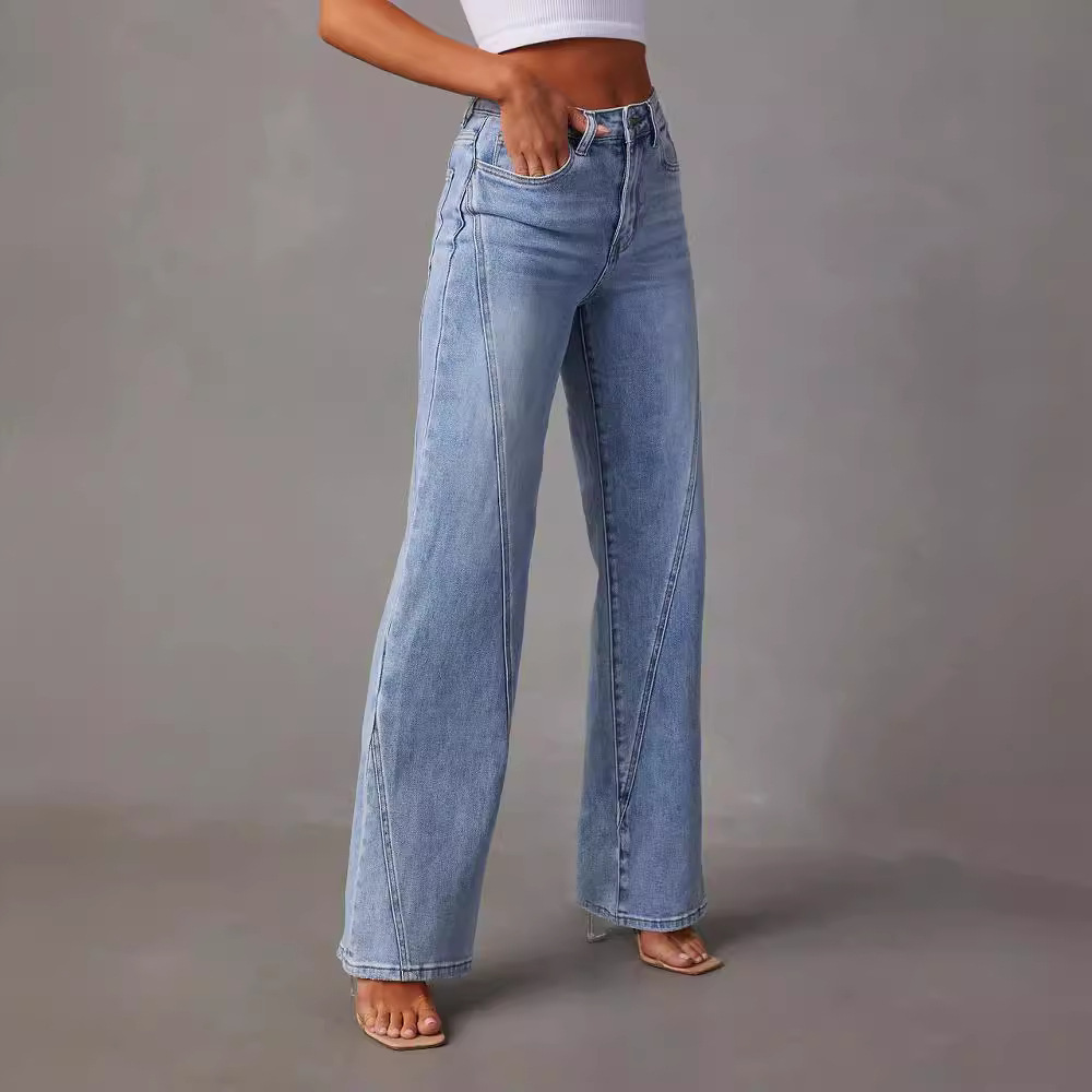 New Fashion Loose Patchwork Wide-leg Women's Jeans_voghion.com