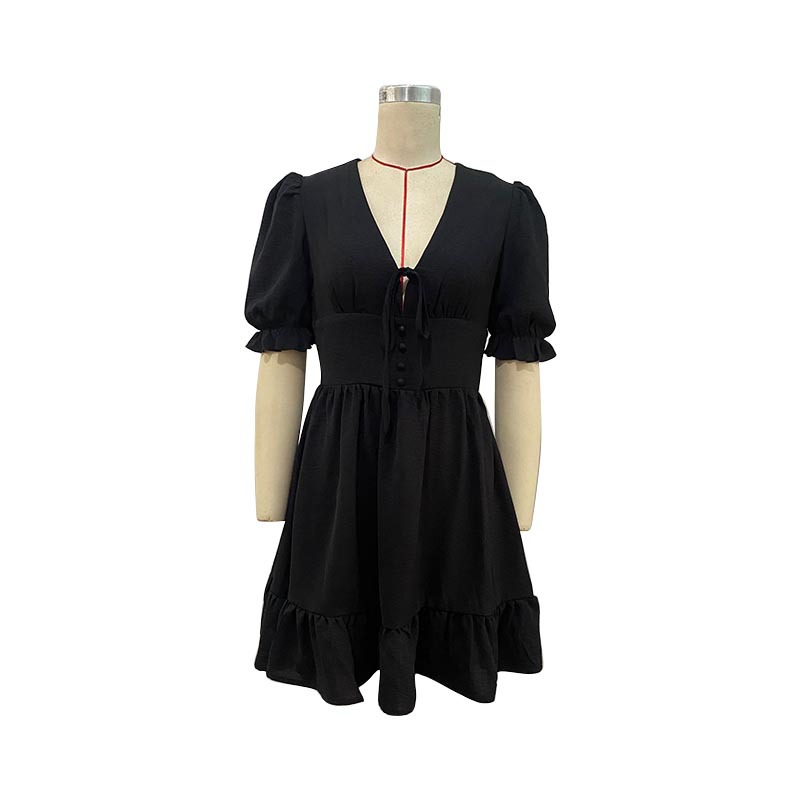Women's Summer Dress Slim Fit Solid Colour Lotus Leaf Skirt Dress_voghion.com