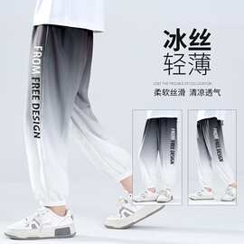 防蚊裤男童夏季薄款儿童冰丝长裤2026新款大童速干渐变休闲运动裤