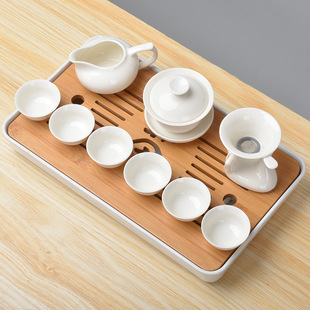 Dry Bubble Plate Kung Fu White Porcelain Tea Set Simple Household Set Covered Bowl Complete Set Plate Water Storage Plate Tea Cup Mini Small Tea Table
