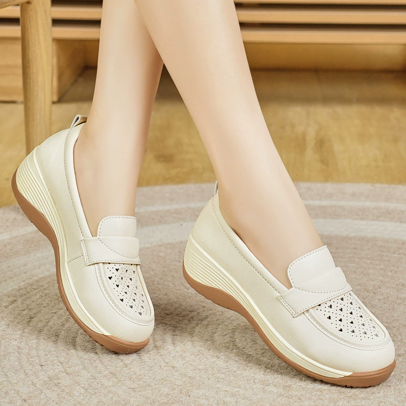 Туфли для мам из натуральной кожи на мягкой подошве, весна-лето 2025, новые лоферы на толстой подошве, женские туфли на плоской подошве, легкие женские туфли на плоской подошве на танкетке