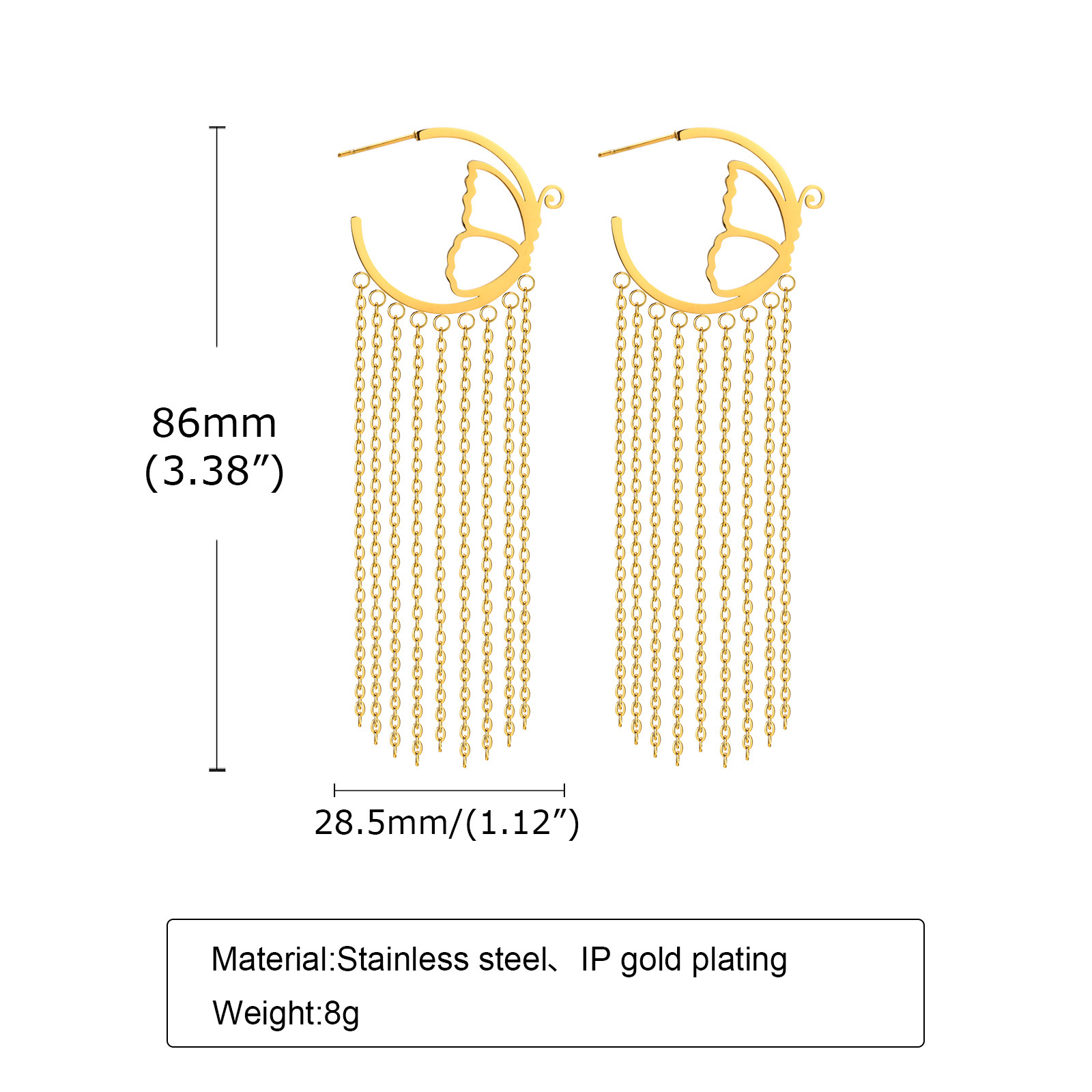 1 Pair Retro Tassel Solid Color Stainless Steel Plating Drop Earrings display picture 1