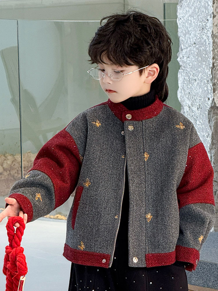 25877 Серо-красный бархатный жакет в стиле пэчворк