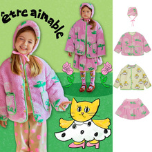 现货25冬季BE新款女童羊羔绒双面穿棉衣中小童保暖外套半裙套装