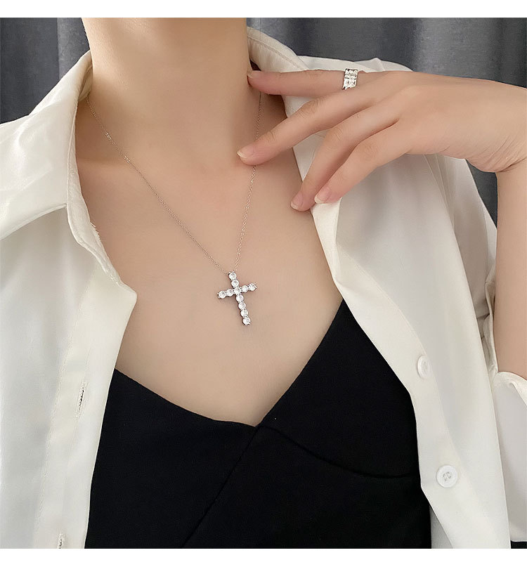 Fashion Cross Copper Inlay Zircon Pendant Necklace 1 Piece