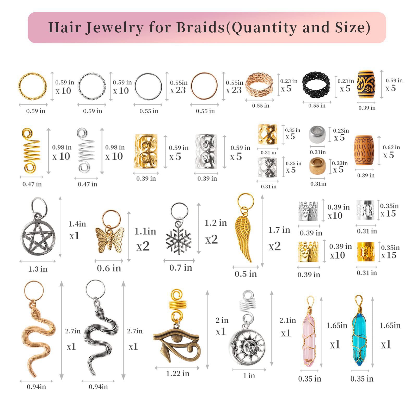 200 piezas DIY conjunto de trenzas de cabello damas trenzas cuentas anillo de trenzas de cabello conchas trenzas de cabello en forma de corazón