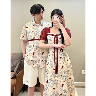 2025 Couple Summer Belly Covering Slimming New Chinese Floral dress Performance Costume