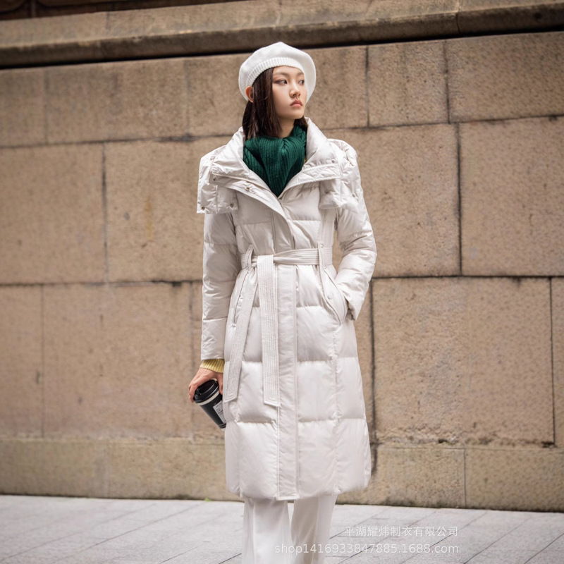 Source Factory New Winter down Jacket for Women, 90% New National Standard Goose Down, Belted Waist, Long Style Goose down Jacket