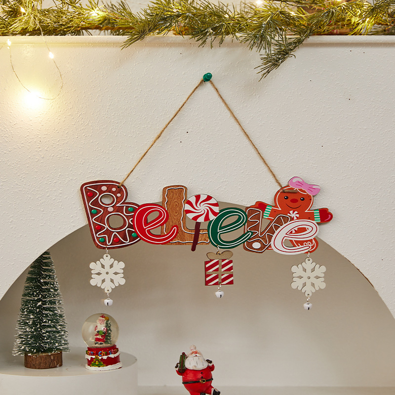 Conjunto de enfeites de Natal artesanais em madeira - Papai Noel, boneco de neve e enfeites festivos para pendurar na parede, ideais para decoração de casa e loja (Coleção com vários modelos)_voghion.com