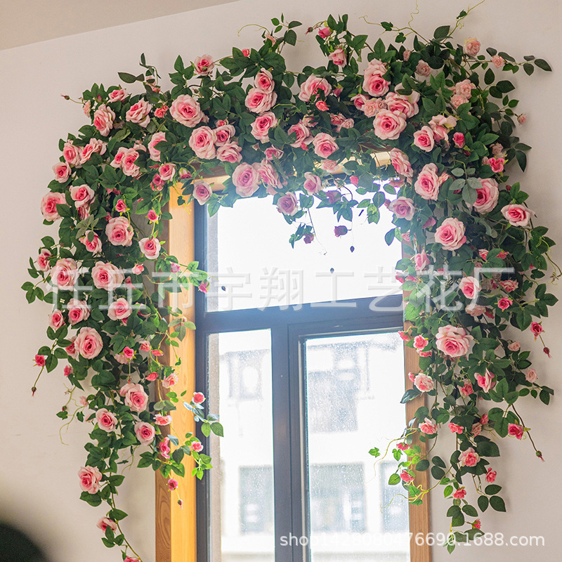 New Artificial Rose Variety of Flower Rattan Plastic Fake Flower Vine Plant Air Conditioning Pipe Decorative Flower Blocking Decoration