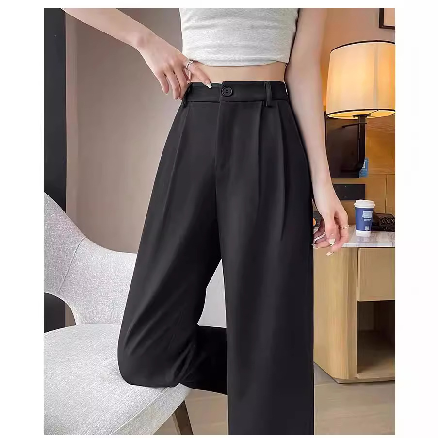 Pantalones de traje negro de verano para mujeres, pantalones casuales de piernas anchas y estrechas.