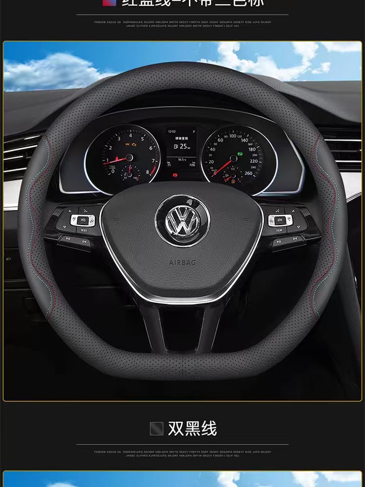 New Nappa Leather Car Steering Wheel Cover, Universal 15-Inch 37- 38cm Black Non-Slip Breathable Handle Cover