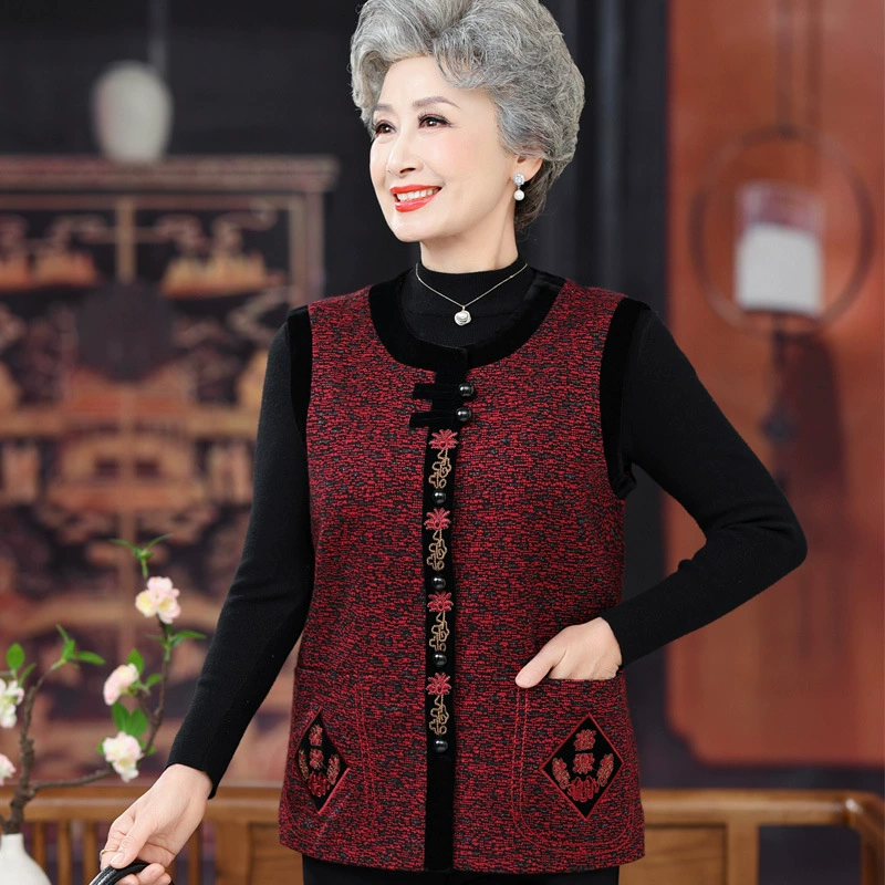 Люди среднего и пожилого возраста осенний женский жилет 2024 новый бабушкиный жилет