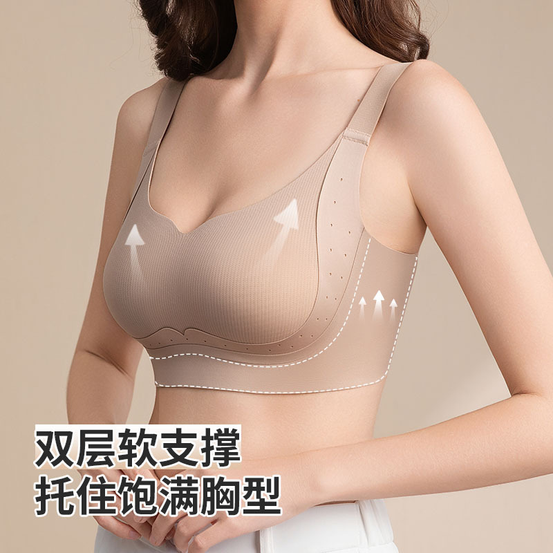 Women's Lingerie with Lift and Gathering Effect, Breathable, Anti-Sagging, Semi-Fixed Cup, Wireless Bra, Breathable Underwear for Summer