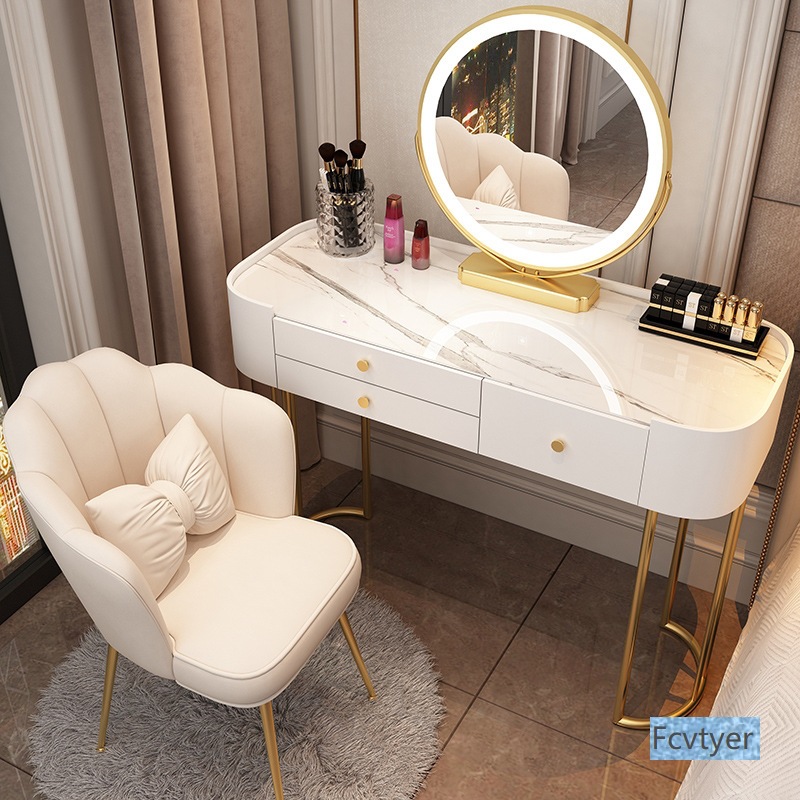 Modern Minimalist Nordic Dressing Table with Lights, Small Iron Art Design for Bedroom