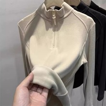 广州十三行女装！双面磨毛软糯德绒立领长袖T恤女拉链内搭打底衫