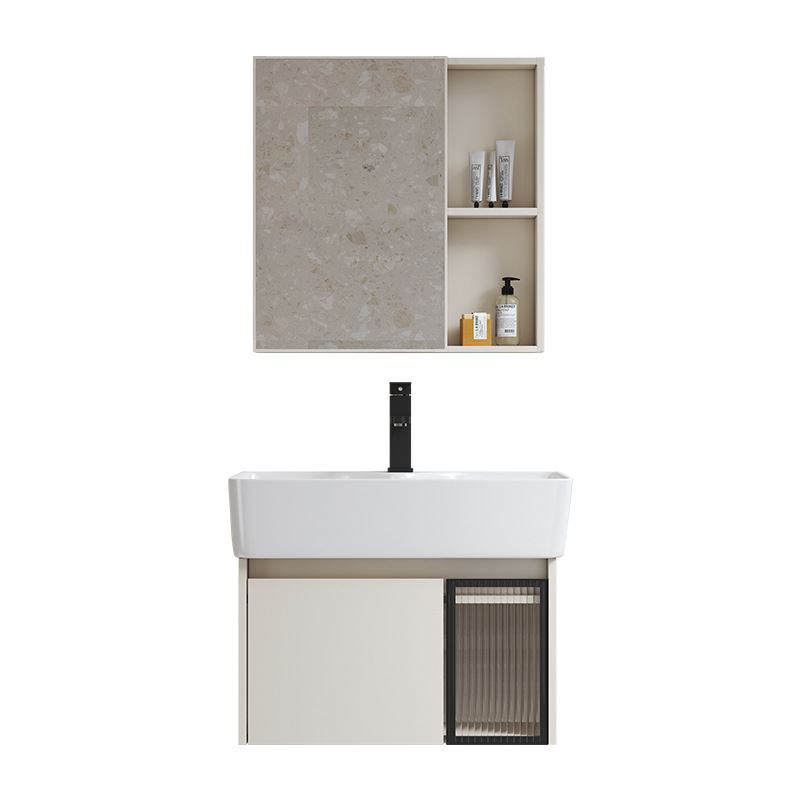 Estilo crema gabinete de baño combinación de espacio de aluminio pequeño apartamento lavabo de baño de cerámica integrado impermeable lavabo
