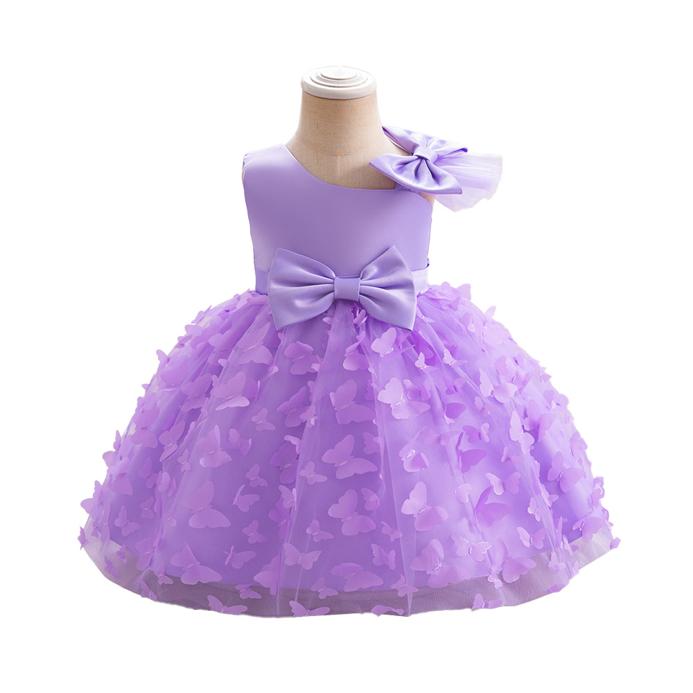 Nuevo vestido de princesa para niñas, vestido de gasa de red para niños, niña, niña pequeña tridimensional, falda de tutú de mariposa, falda de cumpleaños