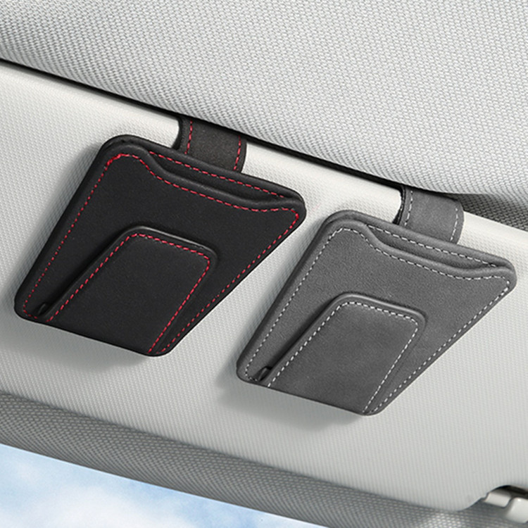 Car Glasses Clip Holder Car Sunglasses Flip Leather Sun Visor Card Receipt Storage Box Universal