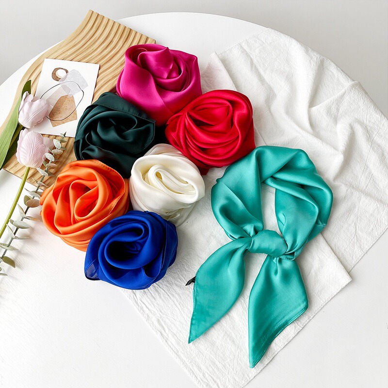70cm Solid Color Satin Silk Scarf, Colorful Soft Polyester Small Square Scarf, Simple Versatile Red Scarf Wholesale 70cm Solid Color Satin Silk Scarf, Colorful Soft Polyester Small Square Scarf, Simple Versatile Red Scarf Wholesale