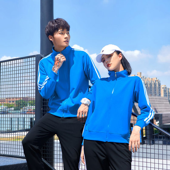 Autumn and Winter Thin Class Uniform Pure Color Three-bar Casual Sports Stand-up Collar Zipper Sweatshirt Fleece-lined Custom logo Long Sleeves