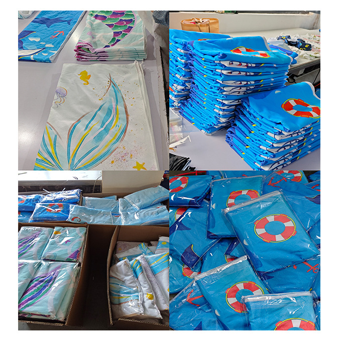 Impresión transfronteriza toallas de playa comercio exterior JIT toallas de microfibra tela toallas de baño de flamenco cola de pescado