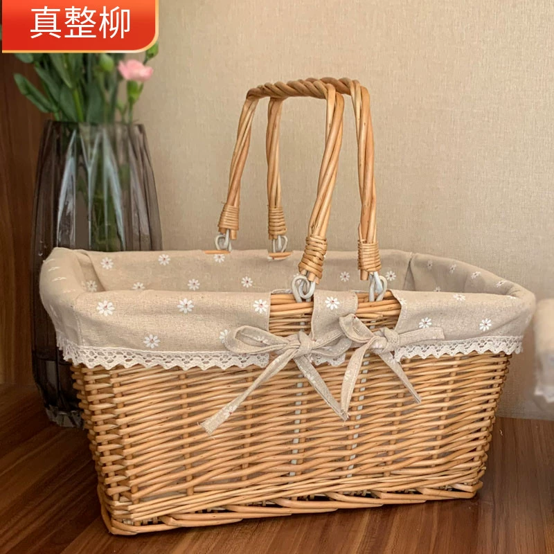 Корзина из ротанга для хранения цветов, корзина для покупок, корзина из ротанга, объёмная корзина зеленая для пикника
