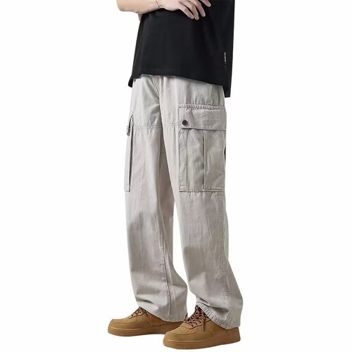 Trendy multi-pocket casual work pants for men—Instagram-worthy, Korean-style, fashion-forward, wide-leg casual trousers with a vintage-inspired straight-leg design.