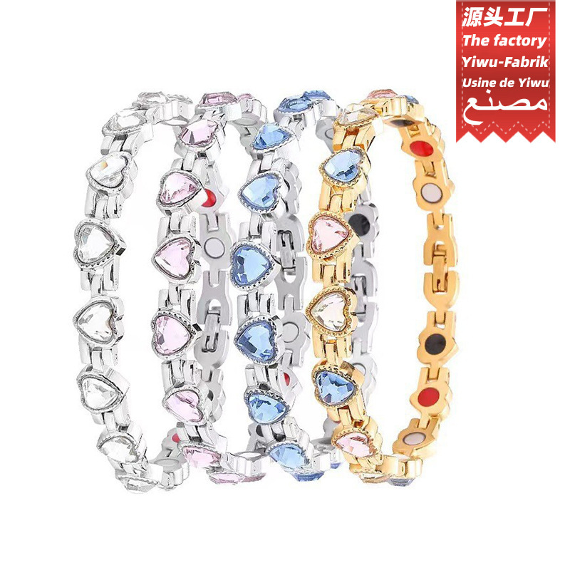 Longrui European and American Cross-Border Amazon Heart-Shaped Gauss Magnet Bracelet Adjustable Diamond Magnetic Bracelet Factory Direct Sale