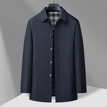 2024中老年男士纯色翻领单排扣行政风衣夹克衫春秋季新款长袖时尚