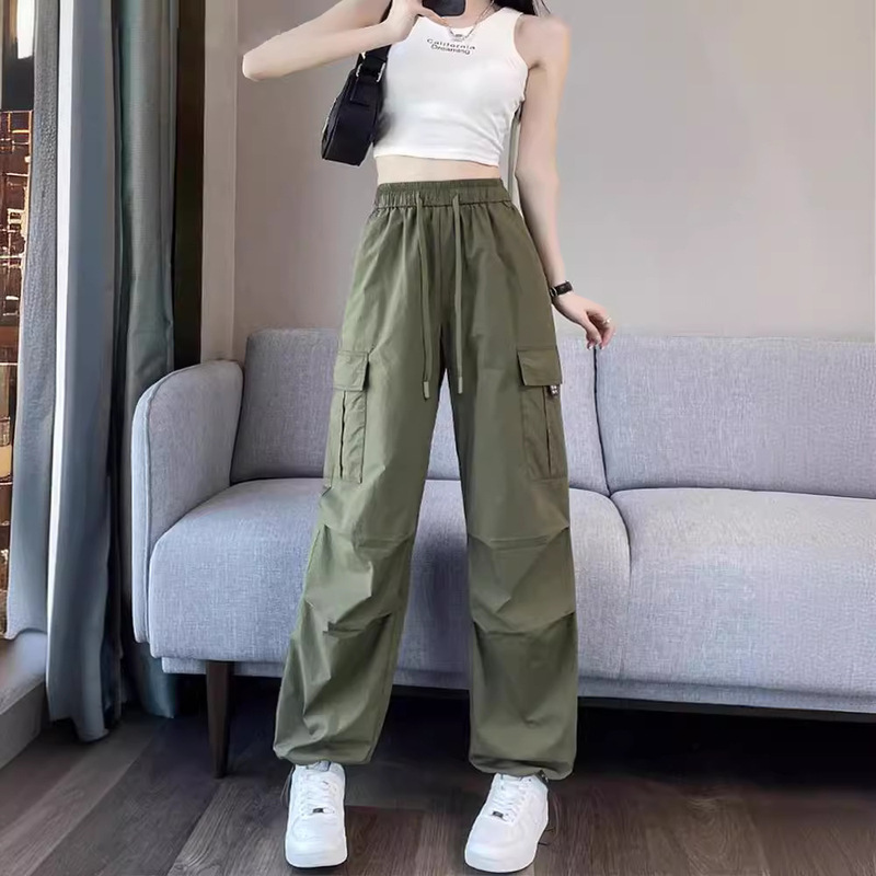 American Style Street Overalls Women's Summer New Drawstring High Waist Loose Straight Tube Slimming Casual Trendy Trousers