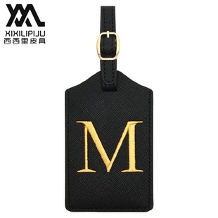 European and American New Cross-Grain Leather Embroidered Logo Luggage Tag, Fashionable and Simple Hanging Accessories Luggage Tag