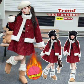 女童拜年服冬装加厚女宝宝套装大童装新年中国风唐装汉服过年衣服