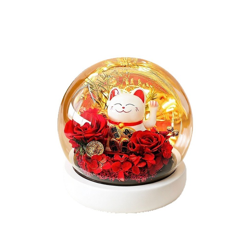 招财猫猫小摆件永生花束高级感手工花束自己做玫瑰花干花鲜花跨境|undefined