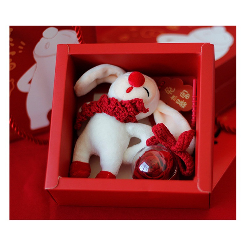 Flor Eterna de Rosa, Producto Terminado, Regalo de Cumpleaños para Novia, Muñeca Conejo Tsundere, Llavero Acrílico, Flores Rojas