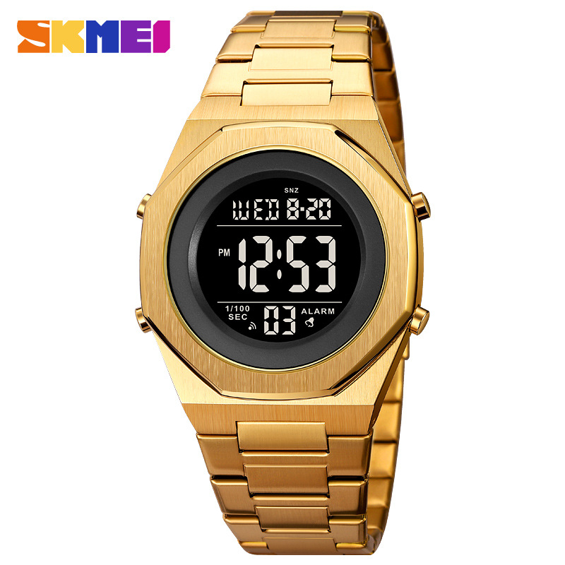 Skmei skmei moda octogonal correa de acero reloj electrónico de los hombres pantalla digital multifuncional reloj luminoso hombres 2066