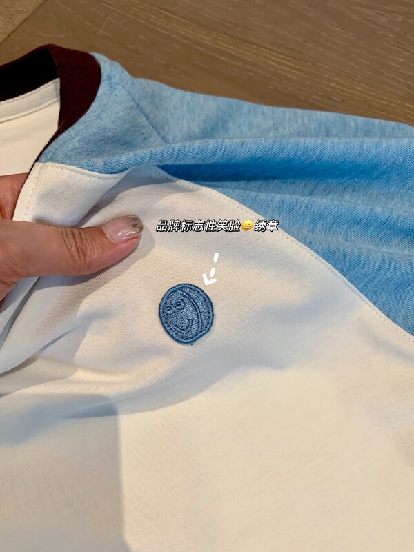 SELFWHO* スマイリーフェイス コントラストカラー ラグランスリーブ 長袖Tシャツ 空調日焼け止めシャツ 右肩Tシャツ 夏新作 ハイバージョン|undefined