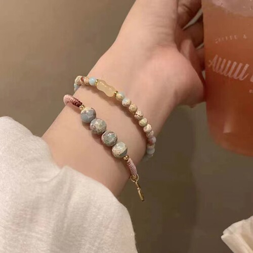New Chinese style Fu brand beaded bracelet for women braided rope national style retro couple bracelet best friend Shoushan stone bracelet