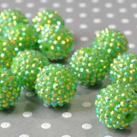 10-22MM树脂钻球球 浅绿AB彩钻球珠子Chunky Beads DIY镶钻大珠子