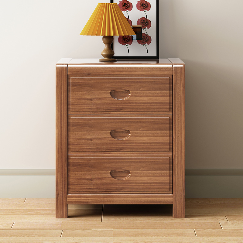 Oro de seda de nogal de madera maciza de tres cajones mesita de noche moderna minimalista dormitorio armario de noche gabinete de almacenamiento de lujo