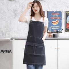 Pure cotton denim canvas apron DIY waterproof and wear-resistant apron simple fashion kitchen apron work apron