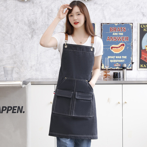Pure cotton denim canvas apron DIY waterproof and wear-resistant apron simple fashion kitchen apron work apron