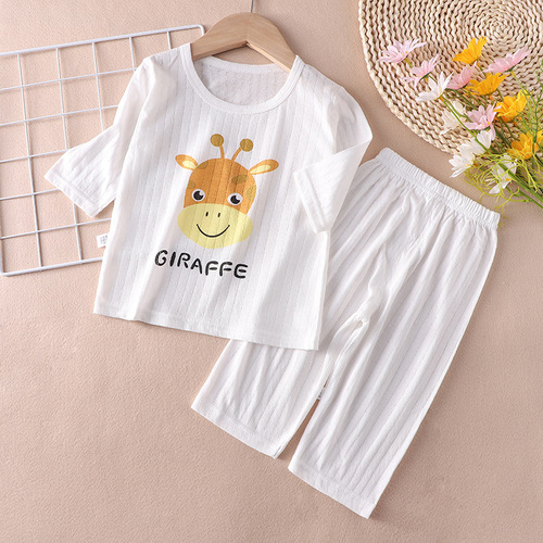 Dropshipping children's summer pure cotton air-conditioning clothing thin three-quarter sleeve suit 1-7 years old girls 3 boys home clothes