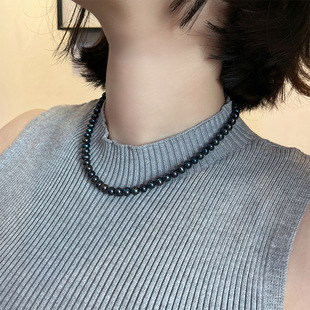 Tahiti Peacock Color 7mm Potato Round Natural Freshwater Pearl Clavicle Chain Non-nuclear Necklace 925 Silver Buckle
