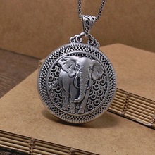 复古大象纯银吊坠 仿古足银999男女式做旧民族风吉祥如意镂空新潮