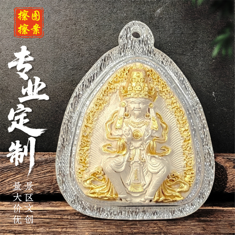 Fragrant ash point gold wipe three-dimensional hand-painted gold thangka gabu box handmade acrylic necklace pendant jewelry single pendant
