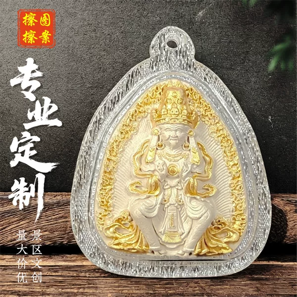 Fragrant ash point gold wipe three-dimensional hand-painted gold thangka gabu box handmade acrylic necklace pendant jewelry single pendant