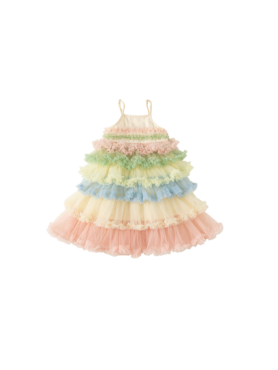 Youbao Ropa para niños Niñas Verano Falda de hadas Falda de pastel de malla de color Vestido de princesa dulce para niños Vestido de tirantes